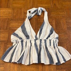 Ocean Drive smocked Striped Halter Top - Blue and White Large